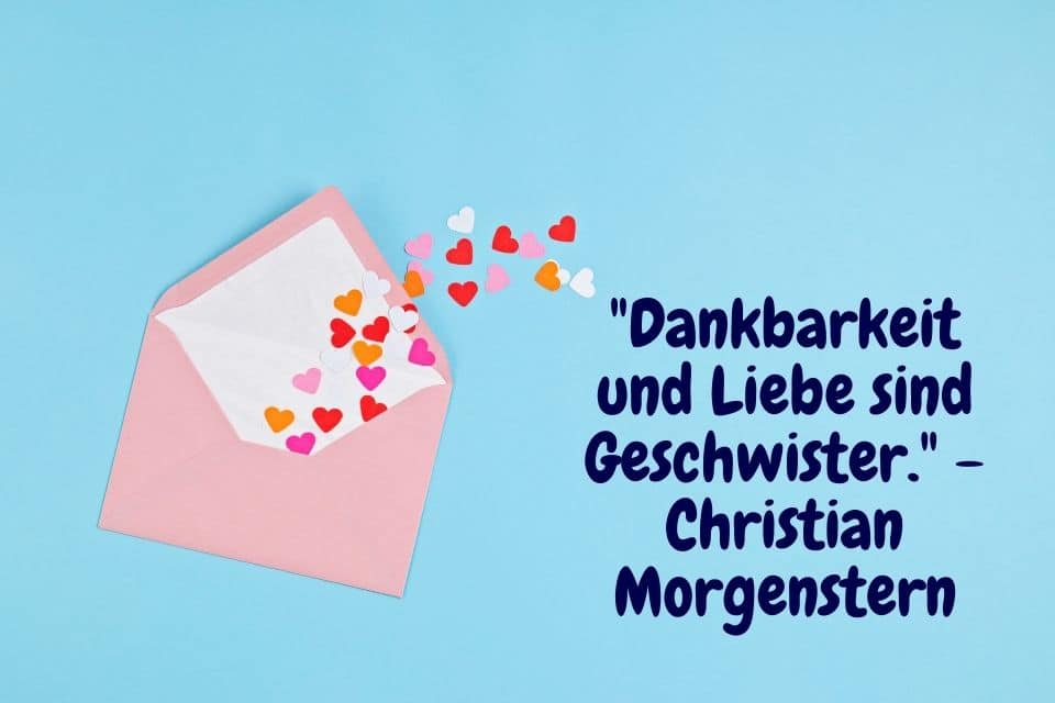 Brief mit vielen Herzen und Zitat: "Dankbarkeit und Liebe sind Geschwister." - Christian Morgenstern
